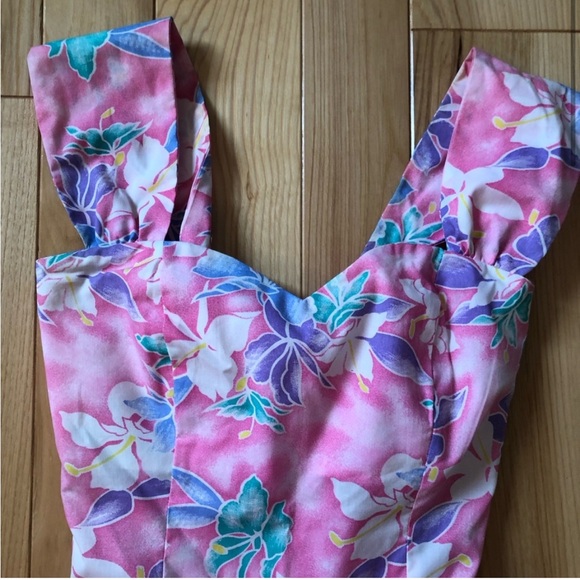 Vintage Hawaiian 80s Pinup Floral Tropical Print Rockabilly Tiki Swing Dress - Picture 8 of 17